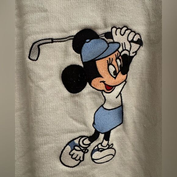 Vintage La Mode Size Medium Walt Disney Minnie Golf Appliqué Knit Cotton Sweater - Picture 3 of 12